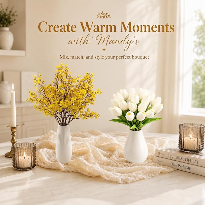 Mandy's Yellow Artificial Baby’s Breath Flowers 6 Bundles Silk Gypsophila, 18.5 Inch European Style Modern Home Decor Centerpiece, Neutral Wedding Flower Arrangements