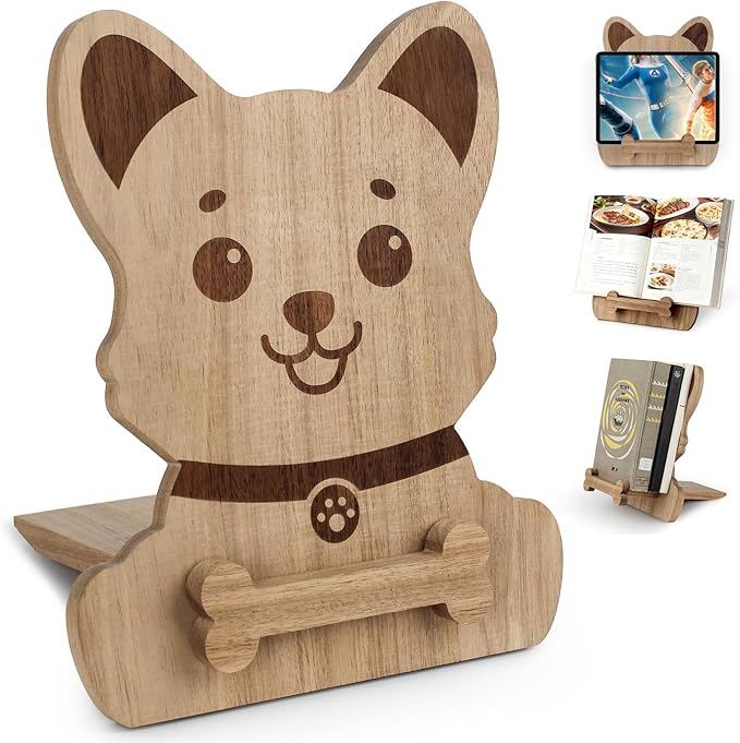 Dog-Shaped Cookbook Stand - Adjustable Recipe Book Holder for Kitchen Counter - Cute & Functional Gift for Dog Lovers Bakers Chefs