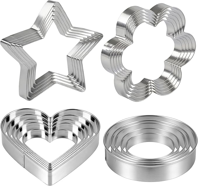 Ninsula Cookie Cutters 20P, Stainless Steel Cookie Cutters Variety Pack, Heart, Flower, Round, Star Shapes Clay Molds for Baking, Art Crafting or Party Decorations