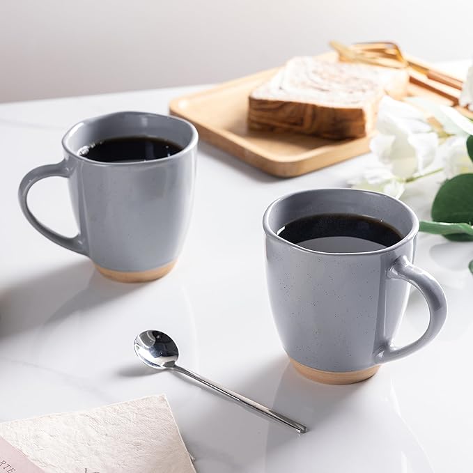 AmorArc 12oz Coffee Mugs set of 4, Stoneware Coffee Mugs with Rustic Terracotta Underside for Latte/Cappuccino/Milk/Cocoa, Dishwasher&Microwave Safe, Gray