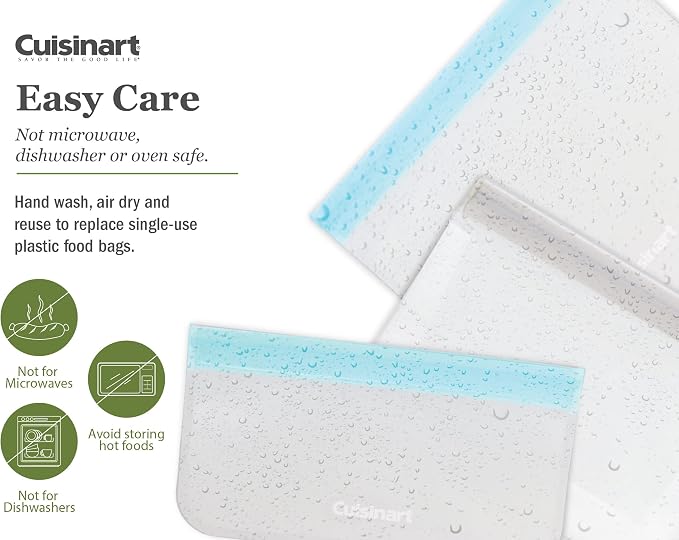 Cuisinart Reusable Food Storage Bags, 12 Pack Gray - Resealable Bags for Food, Leftovers, & Snacks to Store, Freeze or Refrigerate - BPA Free Flat Freezer Bags - Includes Small, Medium & Large