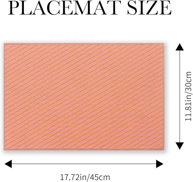 BACKTOEDEN Placemats Set of 6 Heat Resistant Washable Wipeable Placemat Woven Non-Slip Foldable Vinyl/Plastic Place Mats Indoor/Outdoor Mat Kitchen Dining Table Pad, Orange Twill