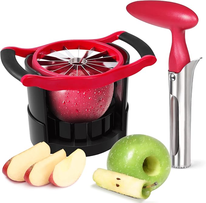 Newness Apple Cutter Slicer, [Upgraded] Cut Apples All The Way Through, [Large Size] 16 Slices HEAVY DUTY Apple and Pear Corer Divider with Base, Stainless Steel Kitchen Tools Fruits Peeler, Wedger…