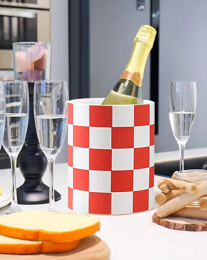 Utensil Holder, 7.2 Inch Checkered Utensil Holder, Ceramic Cooking Utensil Spoon/Spatula Holder for Countertop, Kitchen Decor and Accessories for counte(Red)