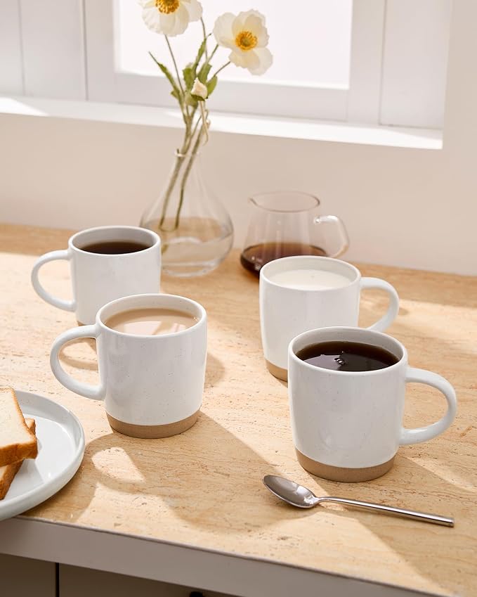 famiware Coffee Mugs for 8, 13 oz Mug Set, Dringking Cup with Handle for Coffee, Tea, Cocoa, Milk, Milkyway Serise, White