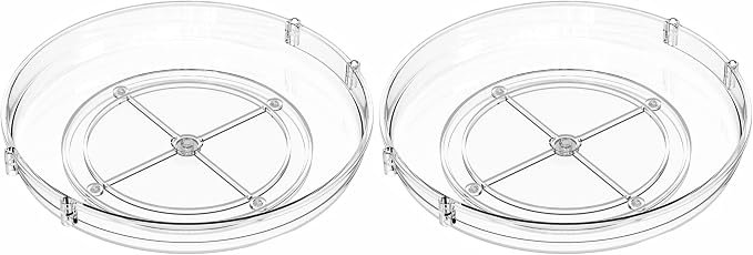 SUOXING 2 Pack Rotating Small Lazy Susan Turntable for Cabinet,9.5 Inch Clear Acrylic Spice Rack,Turntable Organizer for Refrigerator,Kitchen,Pantry and Vanity Makeup,Bathroom Countertop Organizer