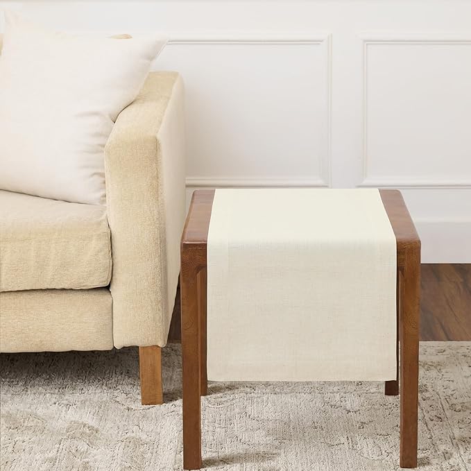 Solino Home Linen Ivory Table Runner 36 Inches - 100% Pure Linen Small Table Runner 14 x 36 Inch Ideal for Dresser and Coffee Tables - Spring, Summer - Fete