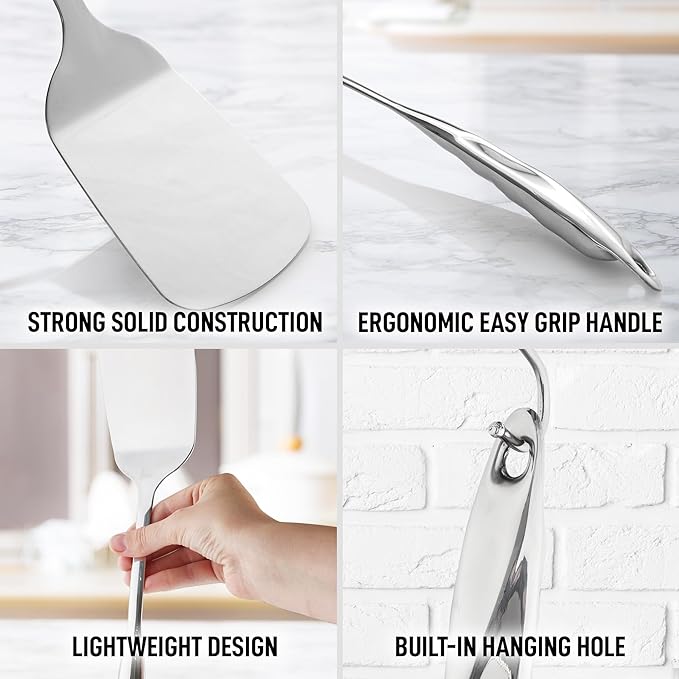 Zulay Kitchen Stainless Steel Solid Spatula - 15” Large Metal Turner for Cooking, Frying & Grilling - Durable, Heat-Resistant & Dishwasher Safe Kitchen Utensil for Everyday Use