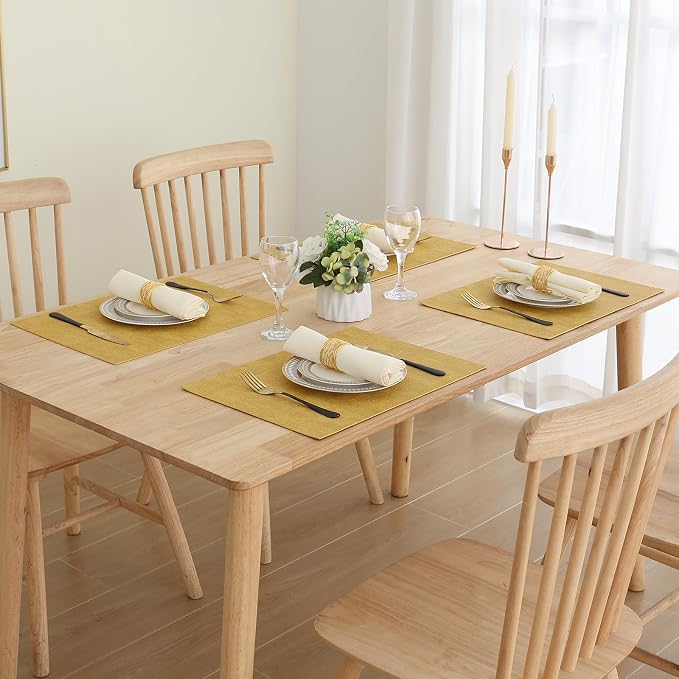 Homaxy Faux Leather Heat Resistant Placemats for Dining Table Set of 8, Waterproof Wipeable Washable PU Table Mats, Easy to Clean Anti-Slip Place Mats, 11.8" x 17", Yellow