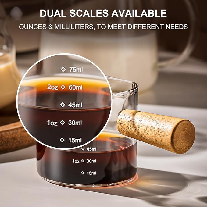 PARACITY Espresso Cups with Handle set of 2, 3.5OZ Double Spout Glass Measuring Cup with Dual Scale, Clear Espresso Shot Glass with V-Shaped Mouth, Espresso Accessories
