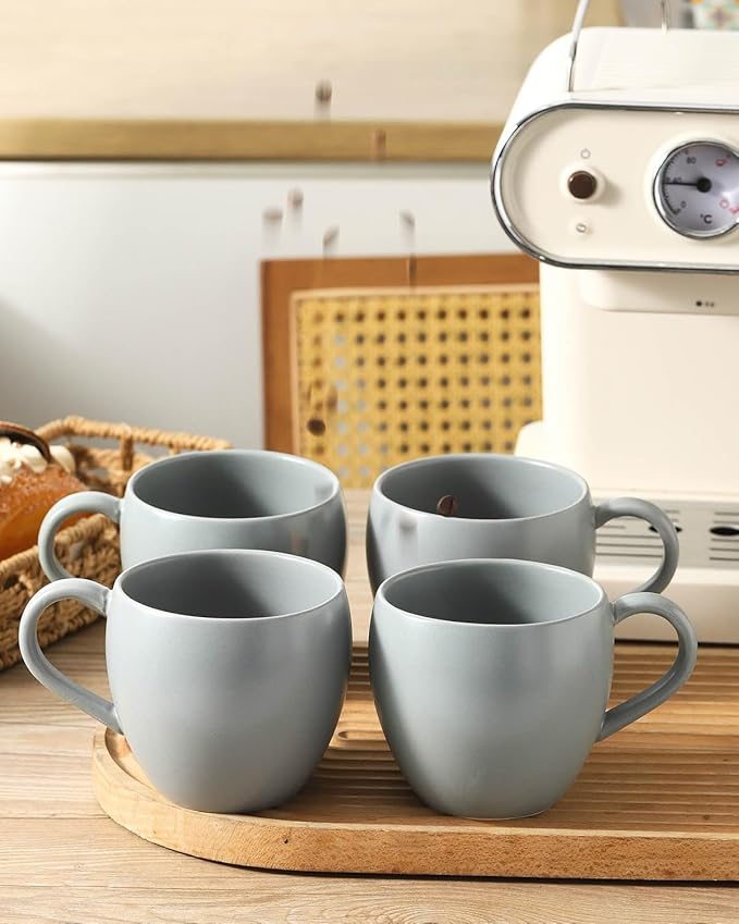 Coffee Mugs Set of 4, 16 oz Ceramic Coffee Cups for Latte, Tea, Milk, Cereal, Cappuccino, Stoneware Tea Cups for Housewarming Wedding Gifts, Microwave & Dishwasher Safe, Pebble Gray