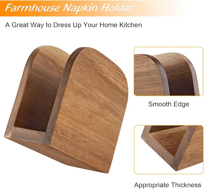 ALELION Acacia Wood Napkin Holder for Table, Wooden Upright Napkin Holders for Kitchen, Standing Napkin Dispenser for Kitchen Dining Room Party Cocktail Outdoor Use