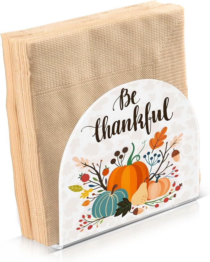 Thanksgiving Day Fall Autumn Pumpkins Napkin Holder for Tables Paper Cocktail Napkin Holders for Kitchen and Dinning, Acrylic Dinner Napkin Dispenser for Restaurant Home Decor Bar Accessories 1 Pack