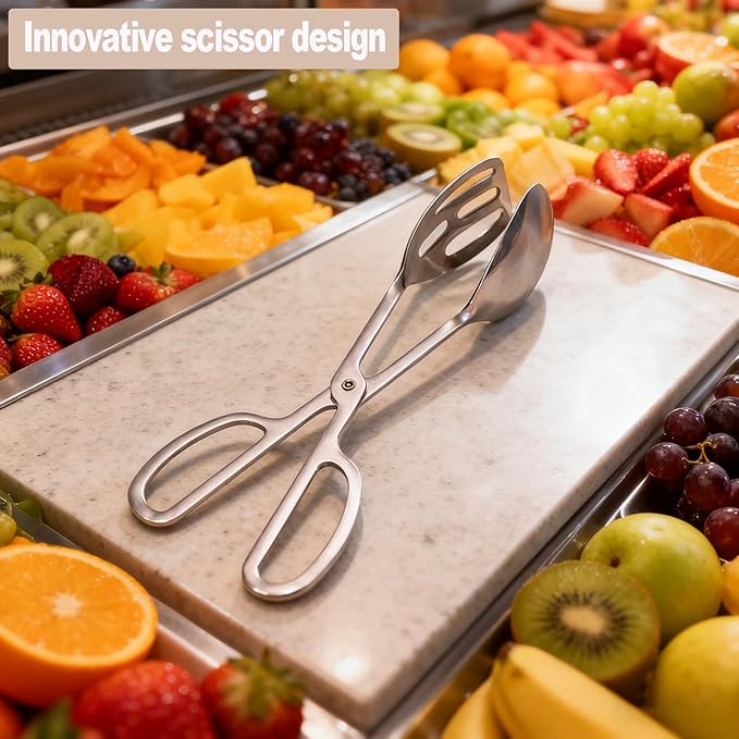 Food Tongs, Stainless Steel Salad Tongs with Scissor Handles, 10inch Serving Tongs for Buffet Party Catering, Cooking, Barbecue, Pastry, Sandwich, Ice, Food Bread Dessert (Silver)
