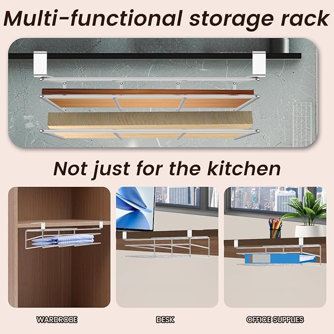 Stainless Steel Under Cabinet Cutting Board Holder, Hanging Shelf for Chopping Board, Books, Files, Silver, 25 cm (H) x 3 cm (D) x 3 cm (W)