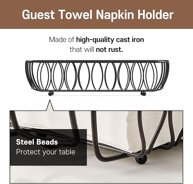 Guest Hand Towel Holder Tray for Bathroom Countertop,Black Metal | Guest Bathroom, Powder Room & Vanity Use