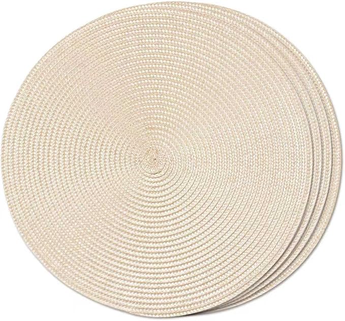 FunWheat Round Braided Placemats Set of 4 Table Mats for Dining Tables Woven Washable Non-Slip Place mats 15inch (Beige, 4pcs)