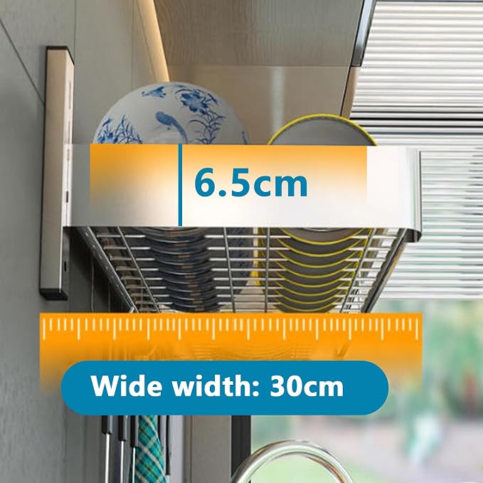 Wall Mounted Dish Drying Rack For Kitchen, 2 Tier Stainless Steel Hanging Dish Rack Over Sink With Removable Drainboard, Adjustable Height Space Saving Cutlery Organizer Holder (23.6x11.8x19.7in)