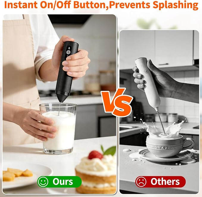 TonJin Rechargeable Milk Frother Handheld with Travel Cover, 3-Speed Adjustable Electric Whisk for Coffee, Latte, Cappuccino, Matcha, Powerful Dual Coil Foam Maker, USB-C Charging Drink Mixer Wand
