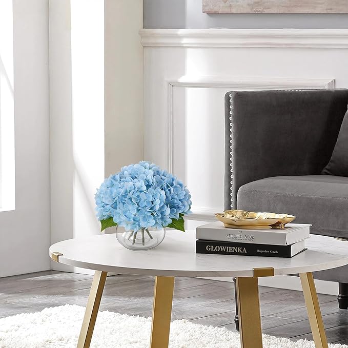 Leftover Hydrangea Artificial Flowers with Vase,Blue Real Touch Hydrangea Flowers with Butterfly,Faux Hydrangea Flowers for Floral Centerpieces for Tables,Home Decor,Wedding Decor,Coffee Table Decor