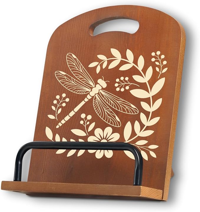 INNObeta Cookbook Stand for Kitchen Counter, Adjustable Tablet Recipe Book Holder, Perfect Gifts for Women, Mom, Grandma on Birthday, Unique Kitchen Decor, Dragonfly