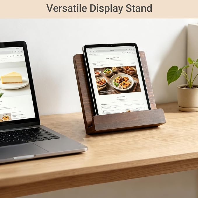 Dahey Cookbook Stand for Kitchen Counter Wooden Recipe Book Holder Adjustable Cookbook Holder Holds Books, Recipes, Phones & Tablets, Perfect for Cooking Lover Gift, Kitchen Decor
