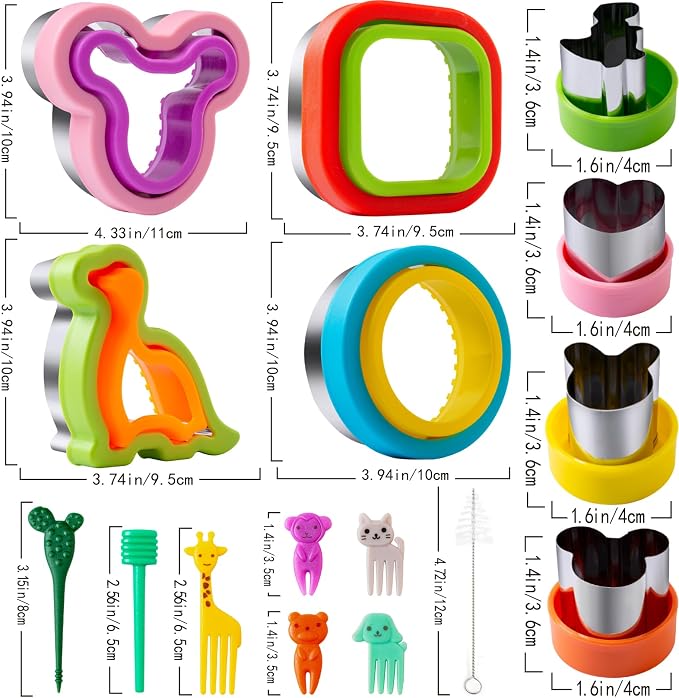 Sandwich Cutter for Kids Lunch 22 Pcs (LARGE), Nifogo Sandwich Maker, Cookie Cutters and Sealer Set, Bread Decruster, Dinosaur Mickey Square Circle Shape for Boys Girls