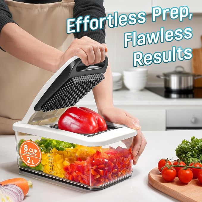 Sopito Vegetable Chopper Mandoline Slicer - Multifunctional Veggie Food Chopper With 6 Blades & Container, Heavy-Duty Vegetable Slicer and Cutter for Onion, Salad, and Food Preparation