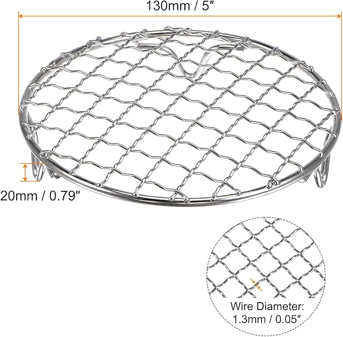 HARFINGTON Round Cooking Rack 5-inch 201 Stainless Steel Cross Wire Barbecue Grill Net with 20mm Legs for Cooking Baking Steaming BBQ
