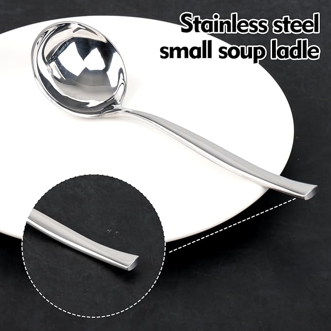 7.6-Inch Small Ladles for Serving Sauce, Stainless Steel Gravy Ladle Soup Spoon, Set of 4