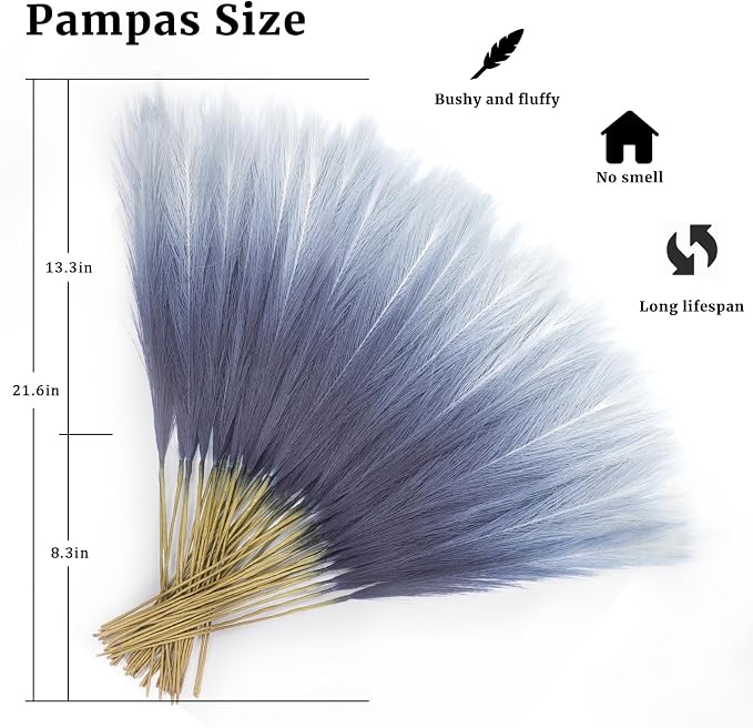 TORONTOKYO Navy Blue Pampas Grass Decor, 50Pcs 21.6 inch Artificial Faux Pompas Grass Small Fluffy Arrangement for Wedding Boho Home Decor Vase Filler