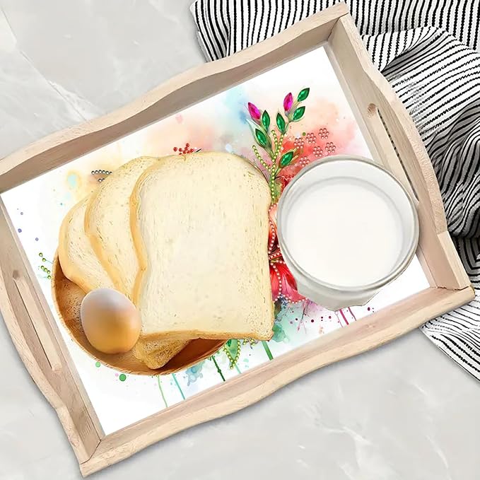 2Pcs DIY Diamond Serving Tray with Handle Handmade Gem Painting Wooden Rectangular Breakfast Tray for Dinner Plate Coffee Room Living Home Organizer-02