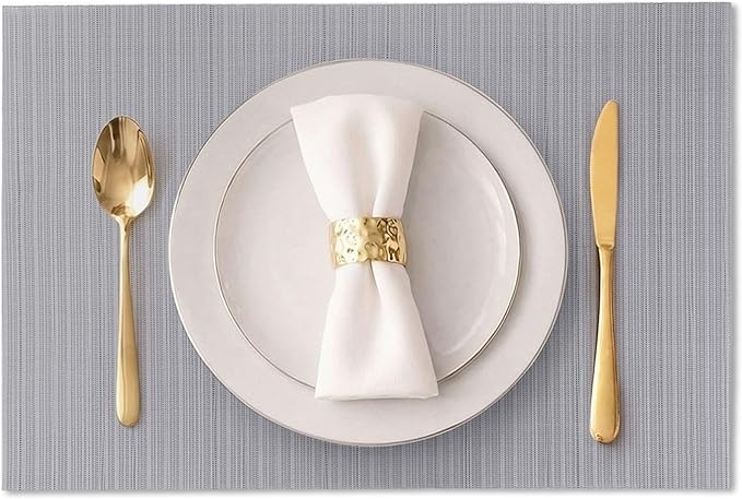 AHHFSMEI Placemats Set of 6 Woven Vinyl Non-Slip Heat Resistant Stain Resistant Easy Clean Place mats for Dining Table(Grey)
