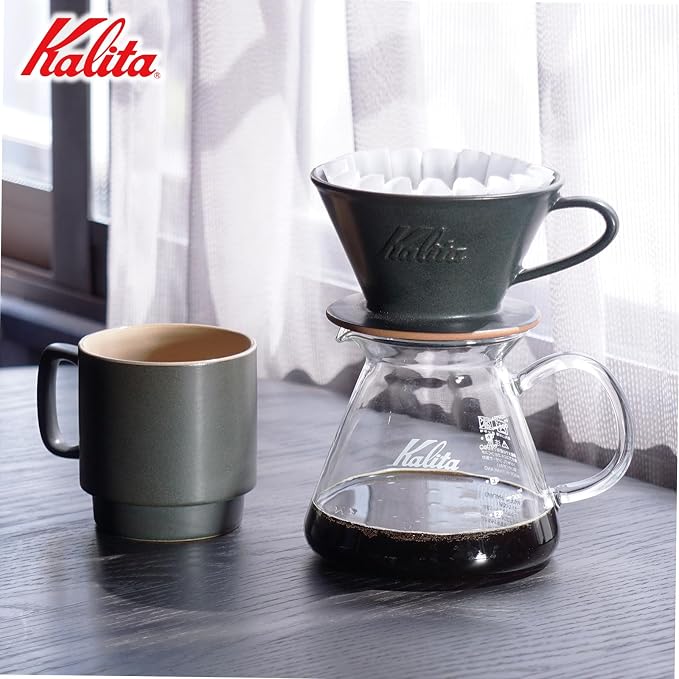 Carita Kalita Coffee Dripper Mino Ware High Heat Retention Pottery for 1 to 2 People, DACHI & KalitaMI 155, Sand Black #01107, Wave Series, Made in Japan, Drip Equipment, For 1 Person