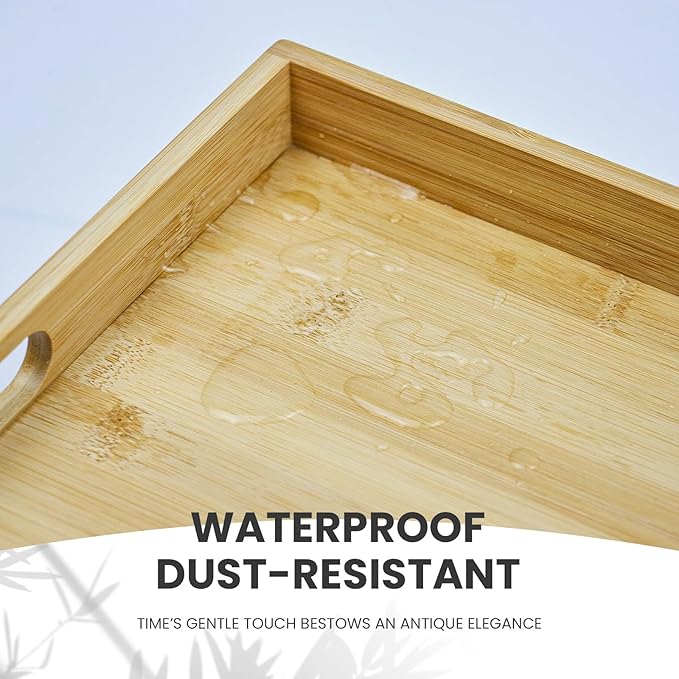 Bamboo Serving Trays with Handles Set of 2 - Portable Rectangular Trays for Serving Food, Serving, Decor & Storage, Suitable for Bedroom, Living Room, Kitchen, Restaurant, Outdoor & More