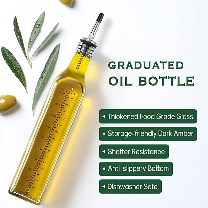 AOZITA 17oz Glass Olive Oil Dispenser Bottle - 500ml Clear -Oil & Vinegar Cruet with Pourers and Funnel - Olive Oil Carafe Decanter for Kitchen