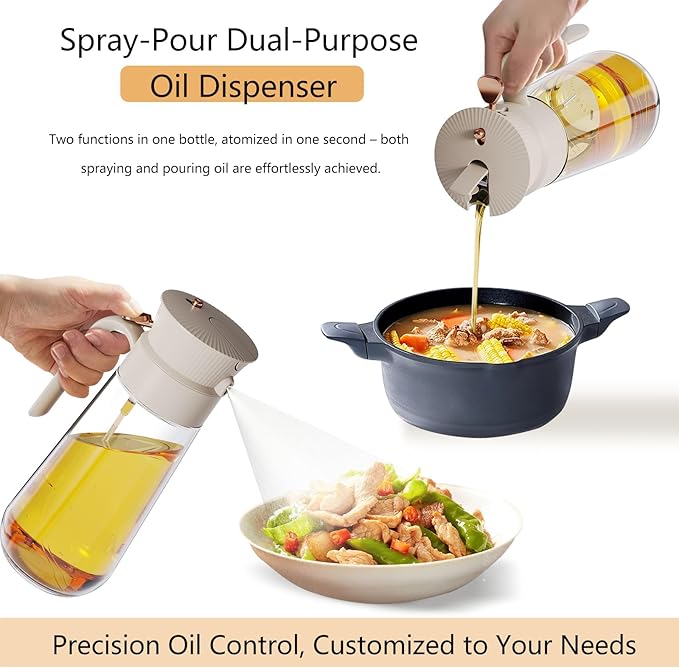 2026 New 19.6oz/580ml Olive Oil Sprayer for Cooking, Leak Glass Olive Oil Dispenser Bottle, 2 in 1 Oil Dispenser and Oil Sprayer, Switch Between Mist & Precision Pour for Air Fryer, BBQ, Salad,Baking