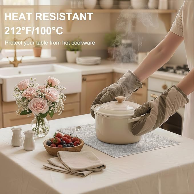 homing Faux Leather Heat Resistant Placemats 12 Packs, Waterproof Wipeable Dining PU Place Mats for Indoor & Outdoor, Easy to Clean, Beige