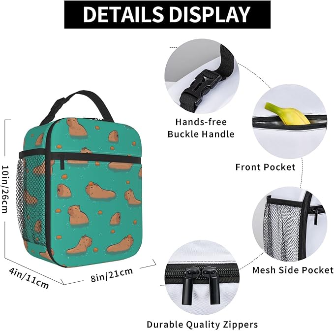 Gianlaima Cute Capybara Play Eat Food Insulated Lunch Box For Women Man, Portable Lunch Bag Reusable Cooler Tote For Office Work Travel Picnic Camping Beach