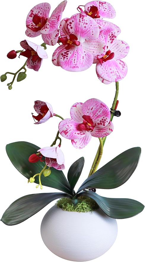 Forlaoers Purple 17" Tall Fake Orchids Small Artificial Plants Faux Flowers in Vase Silk Flowers for Home Decor Indoor Dining Room Table Centerpiece Floral Arrangements Decoration