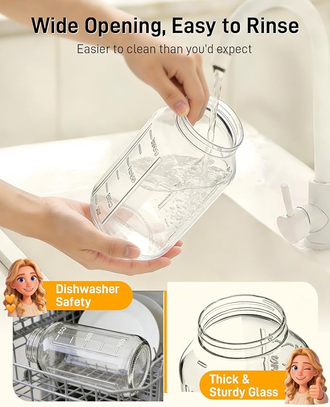 64 oz Glass Pitcher with Lid, Large Wide Mouth Mason Jar with Pour Spout, White Sun Tea Glass Jar for Outside, Breastmilk Pitcher Great for Drink, Cold Beverages and Breast Milk
