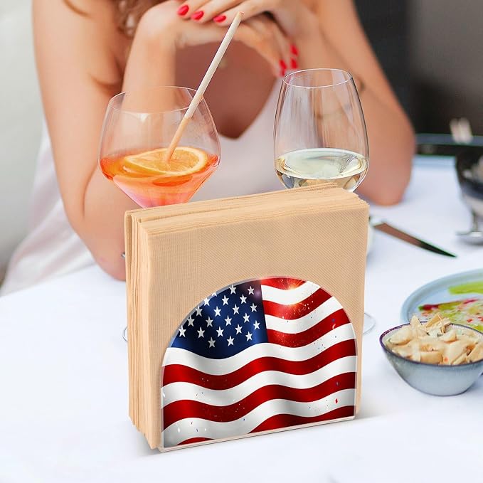 Independence Day Bright American Flag Napkin Holder for Tables Paper Cocktail Napkin Holders for Kitchen and Dinning, Acrylic Dinner Napkin Dispenser for Restaurant Home Decor Bar Accessories 2 Pack