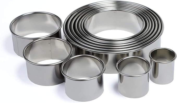 Stainless Steel Round Cookie Cutter Set, 12 Circular Biscuit Cutters Round Donut Ring Molds for Baking 1.2 Inch Height