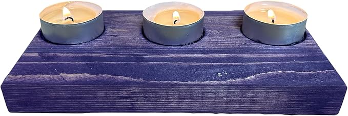 Wooden 3 Tea Light Candle Holder, 8 Inches (Purple, Enlightened)