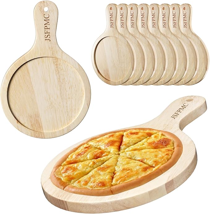 Rubber Wood Board with Handle, Round Serving Board, Dining Board, Chopping Board for Meat, Cheese Board, Vegetables, Bread, Charcuterie, Small 10.6"x7"x0.6"