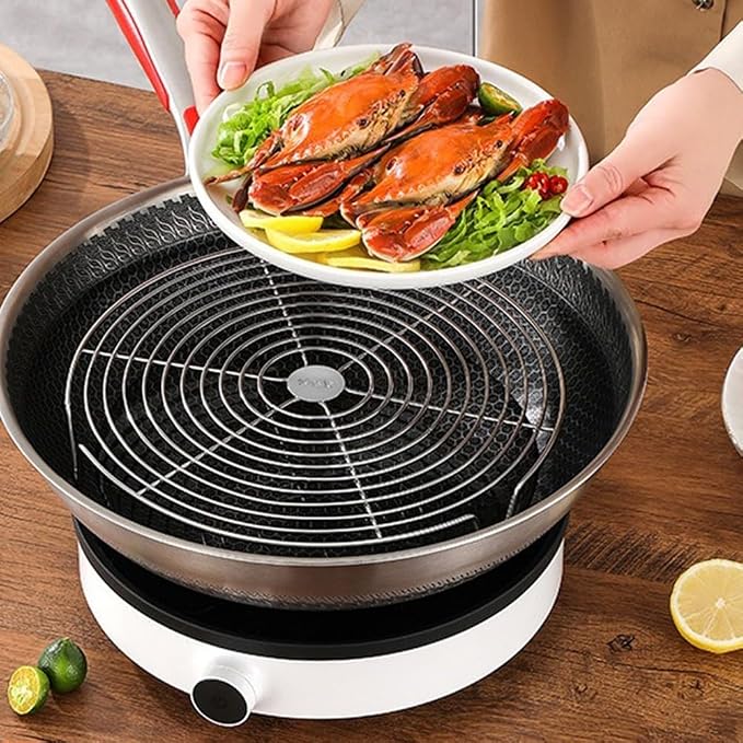Round Cooking Rack, Stainless Steel Steamer Rack Baking Cooling Steaming Grilling Rack, Pot Tripod, Wire Steamer Pot Holder for Pots Pans Woks Dumplings Eggs Grilling(28cm)