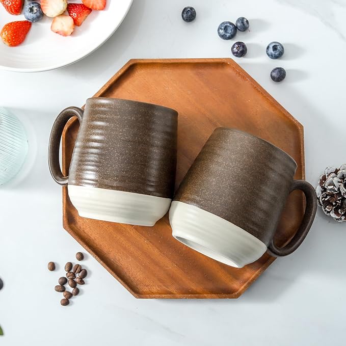 HASENSE 20 oz Coffee Mugs Set of 2 – Large Tea Cups with Comfortable Handle, Perfect for Coffee,Brown Microwave & Dishwasher Safe Mugs for Latte, Hot Cocoa