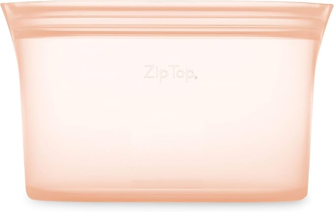 Zip Top Reusable Food Storage Bags | Large Dish [Peach] | Silicone Meal Prep Container | Microwave, Dishwasher and Freezer Safe | Made in the USA