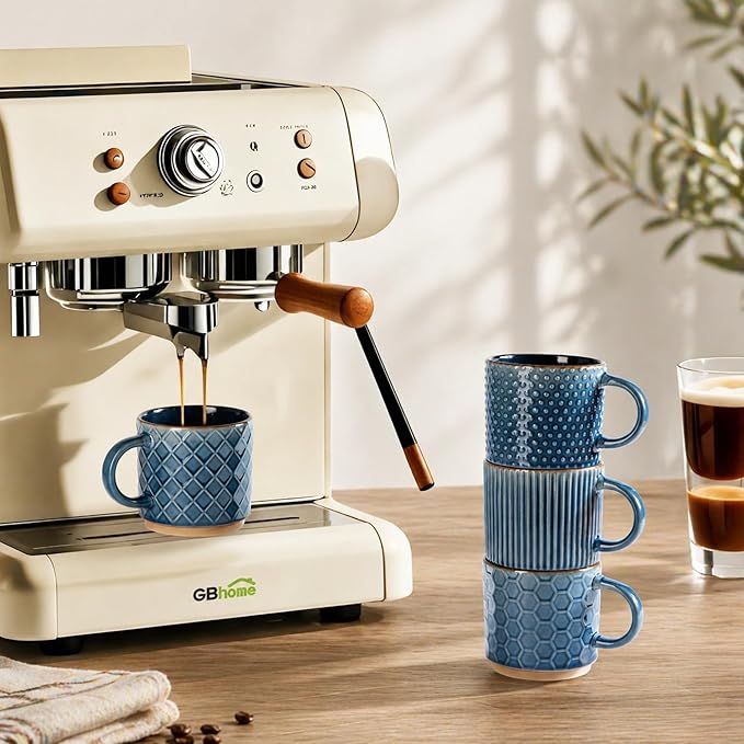 GBhome 12 OZ Stackable Coffee Mugs Set of 6, Ceramic Coffee Mugs with Texture Patterns for Man,Woman,Dad,Mom, Modern Coffee Cups for Latte/Cappuccino/Cocoa. Dishwasher&Microwave Safe
