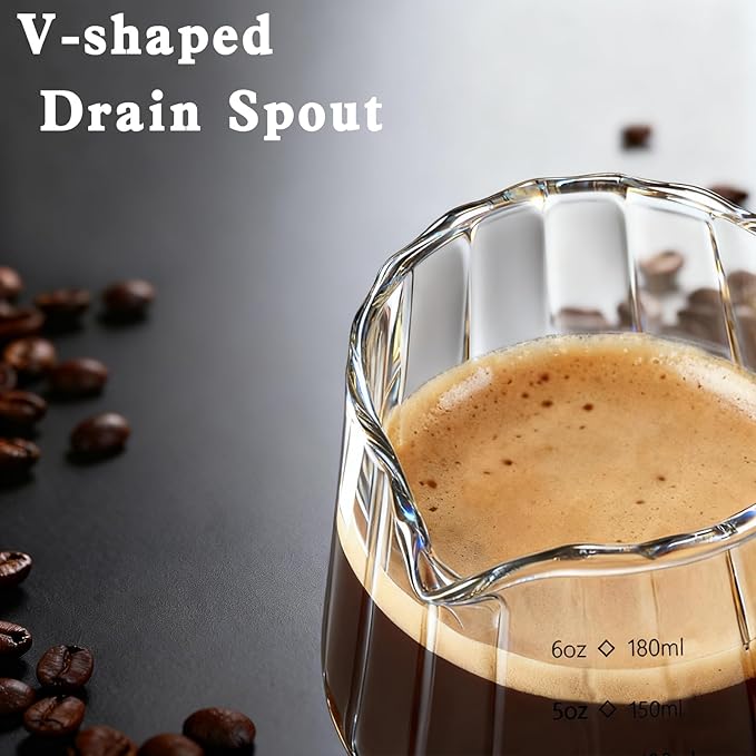 Measuring Cups, 6oz Glass Espresso Cups with Handle, Espresso Shot Glasses Espresso Accessories for Coffee, Milk (1, Clear)